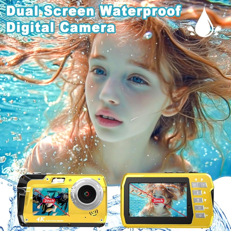 Focusify Underwater Camera 4K 48MP Waterproof Digital Camera with 32GB Card, Dual-Screen Selfie (Front & Rear), 10FT/3M Dive for Snorkeling, Surfing, Rafting, Swimming, Travel - Image 4